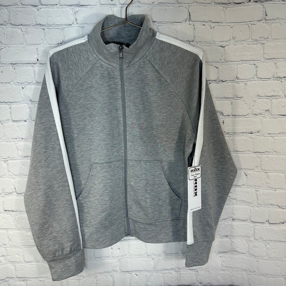 NEW RBX Active Mens Gray White Stripe Full Zip Track Jacket Mock Neck Medium